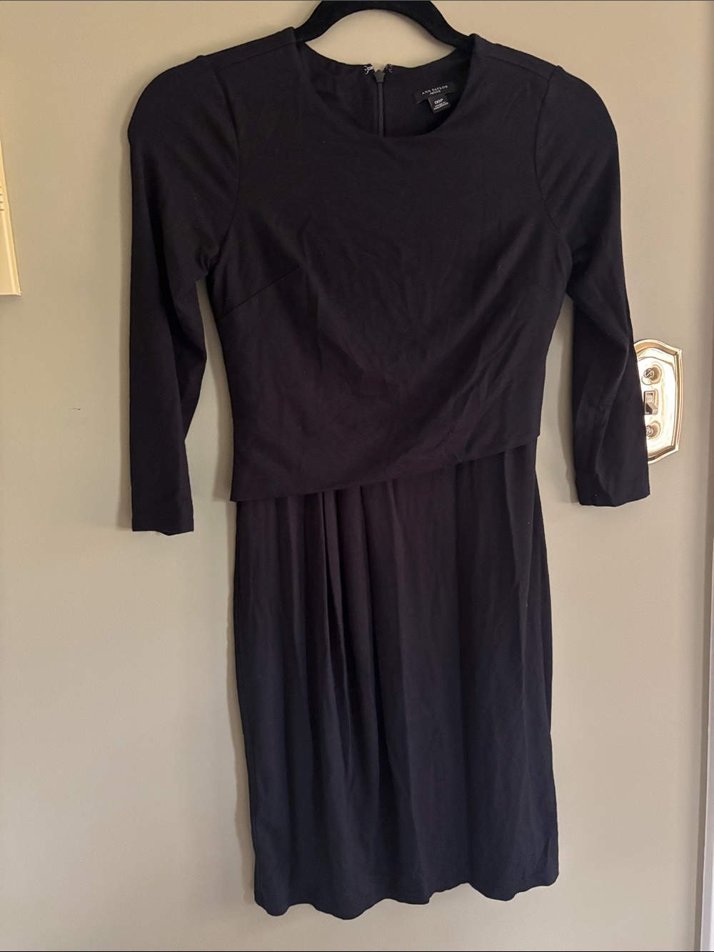 Ann Taylor Black Long-Sleeve Pleated Waist Dress